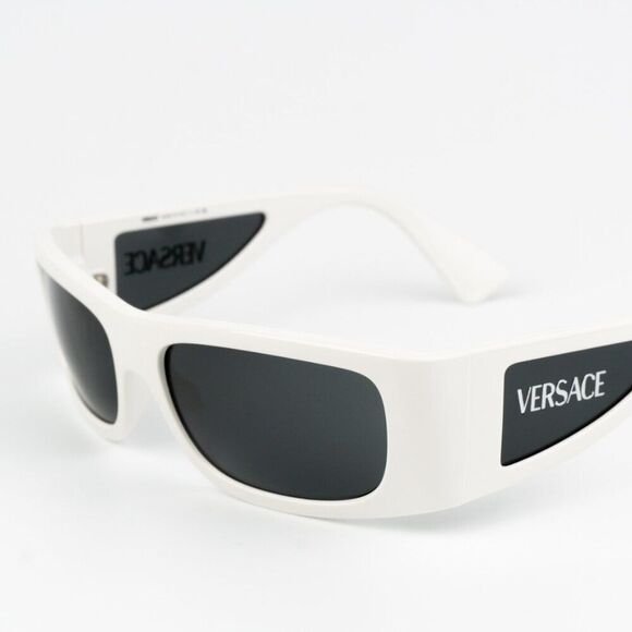 NEW Versace VE4482 314/87 White Dark Grey Rectangular Unisex Sunglasses - Picture 6 of 11